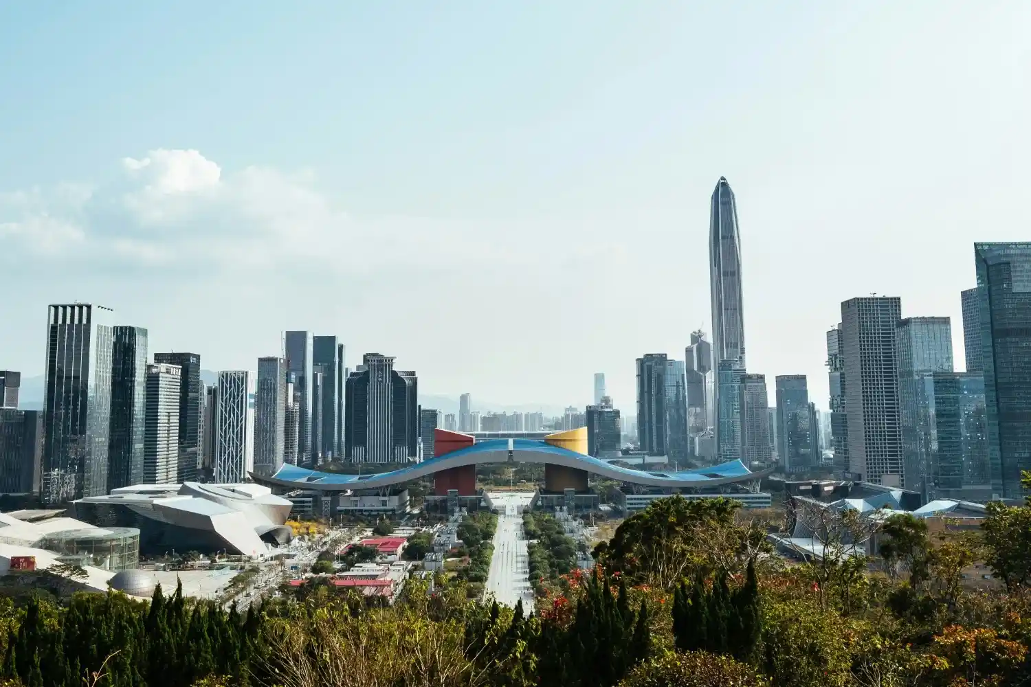 Modern Shenzhen skyline with futuristic skyscrapers and technology district