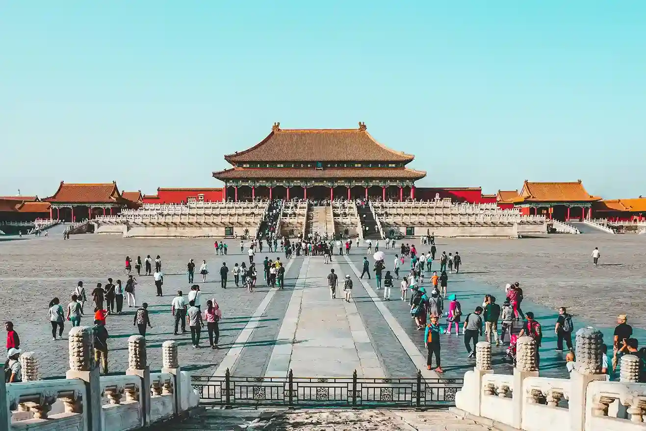 Great Wall of China stretching across mountainous landscape under clear sky