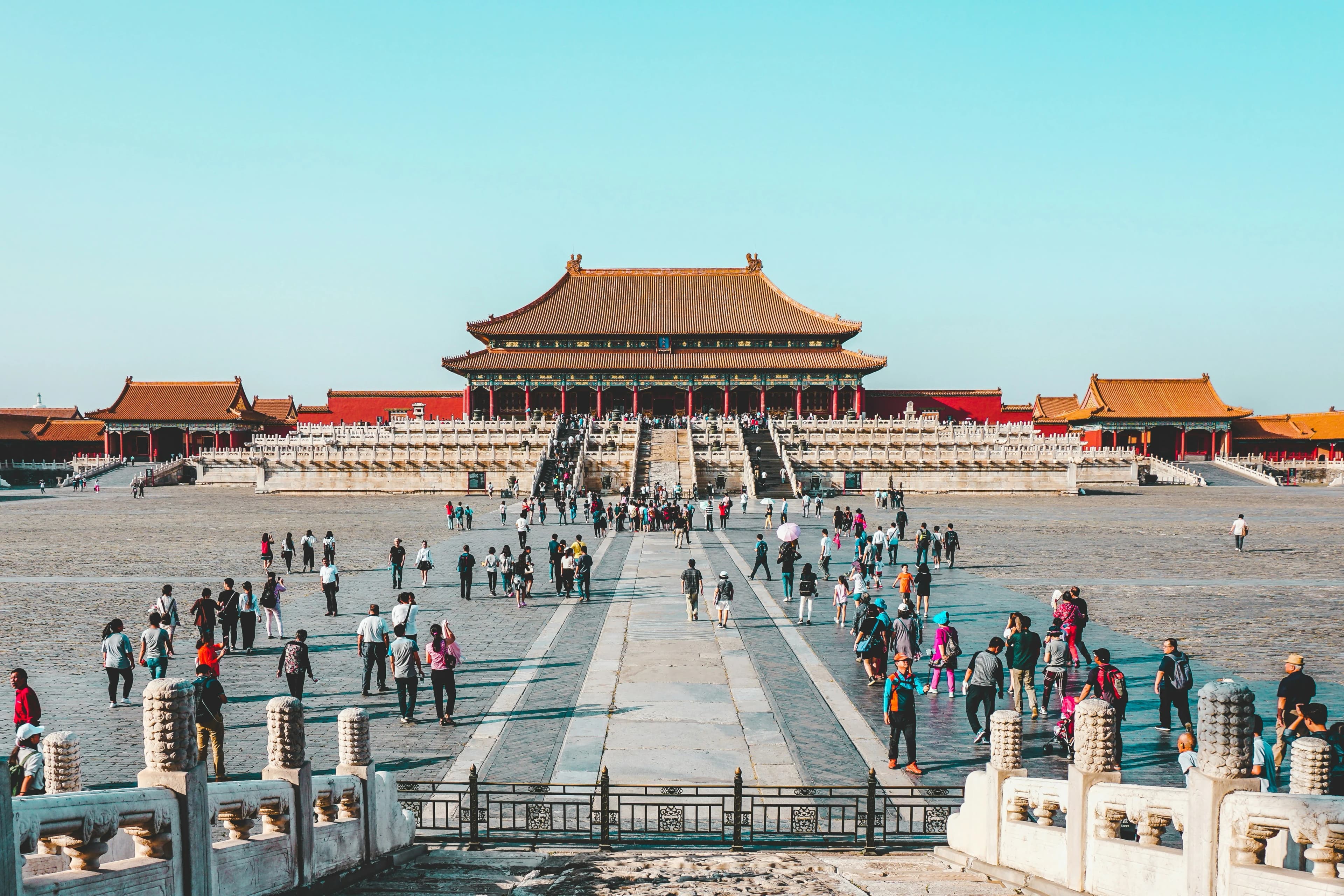 Great Wall of China stretching across mountainous landscape under clear sky