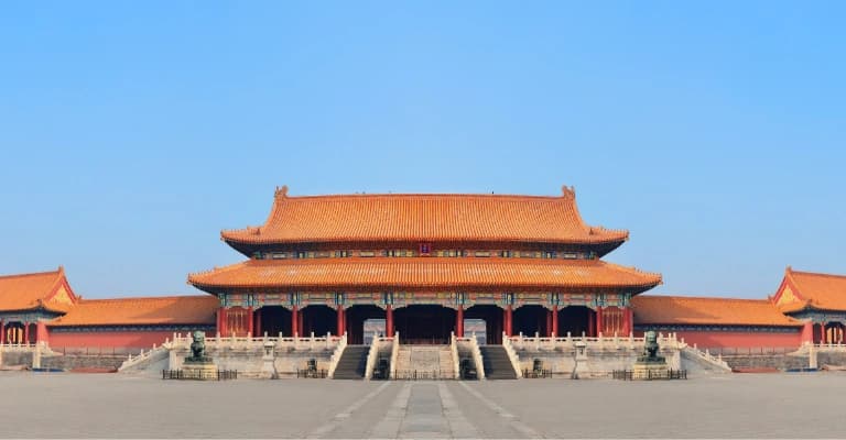 Forbidden City in Beijing with traditional Chinese palace architecture and historic courtyards