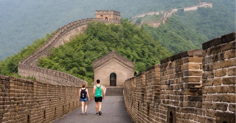 Great Wall of China stretching across mountain ridges with scenic panoramic views
