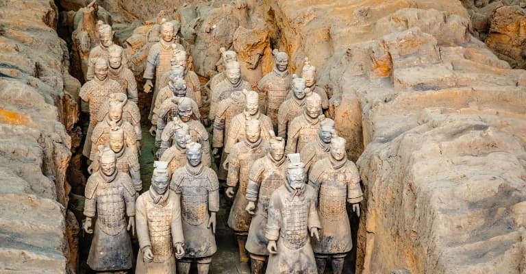 Terracotta Army in Xi’an showing rows of life-sized ancient warrior statues