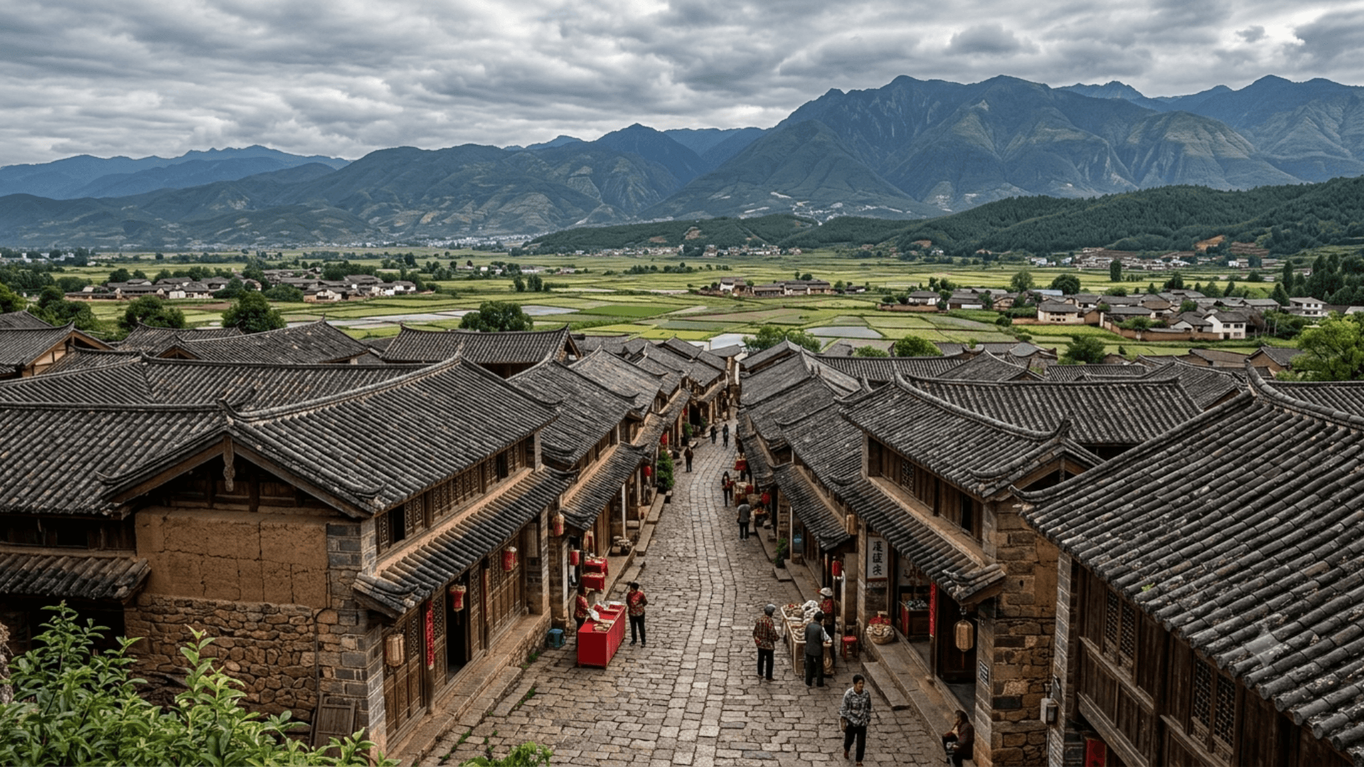 Dali Ancient Town with Cangshan Mountain backdrop