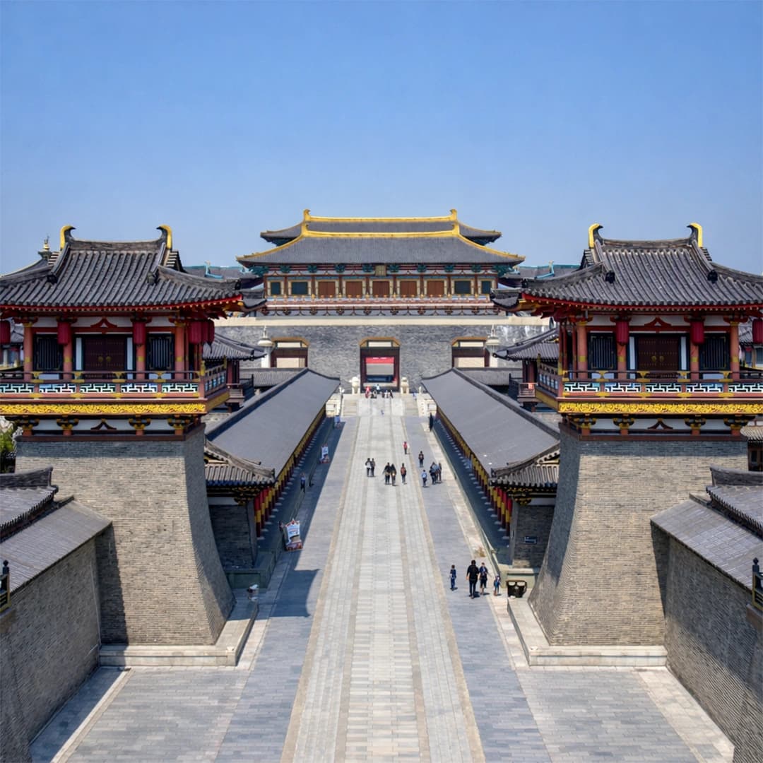 Tang Dynasty Unceasing City Xi’an at night with illuminated streets, traditional buildings, and cultural performances