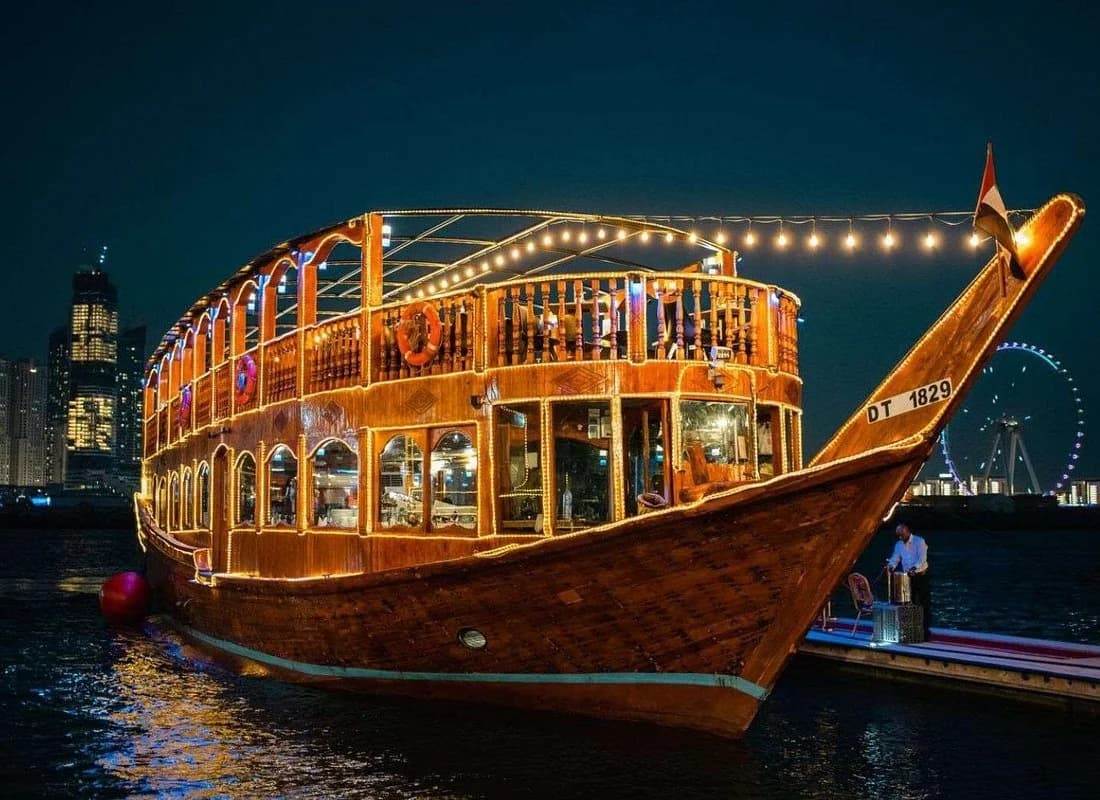 Traditional dhow cruise dinner experience in Dubai Marina