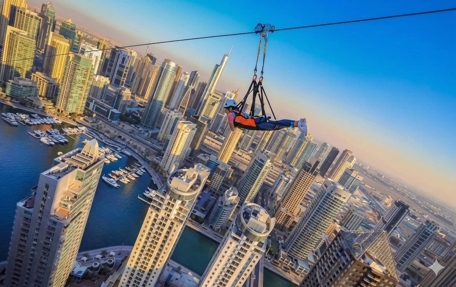 XLine Dubai Marina urban zipline over skyscrapers and marina