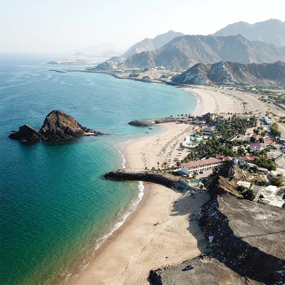 Fujairah coastline with mountains and Arabian Gulf shoreline