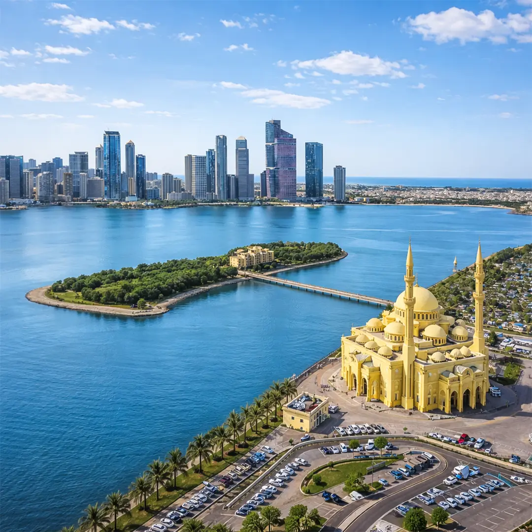 Sharjah skyline with waterfront and cultural landmarks