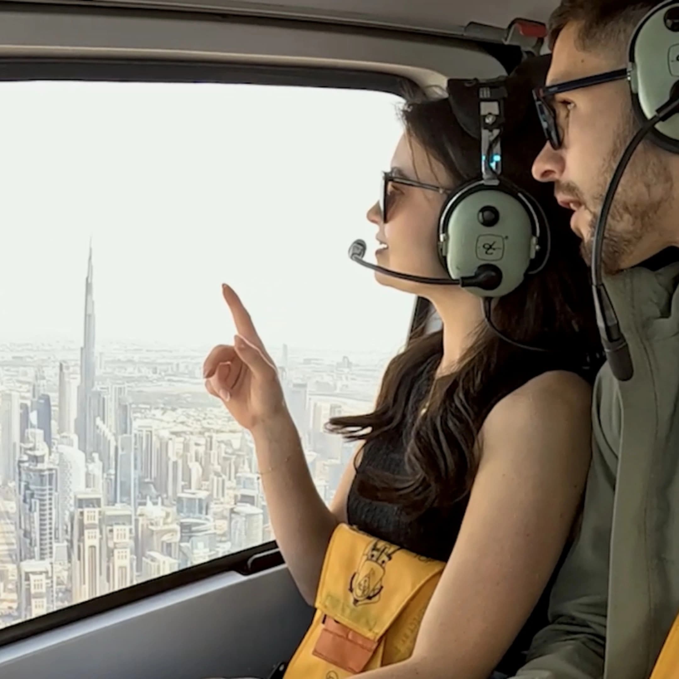 Helicopter tour flying over Dubai skyline and Palm Jumeirah