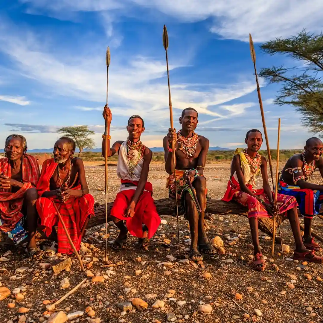 Maasai community members in traditional attire near Amboseli