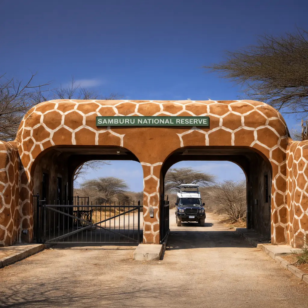 Elephants and rare northern wildlife near the Ewaso Nyiro River in the rugged landscape of Samburu National Reserve