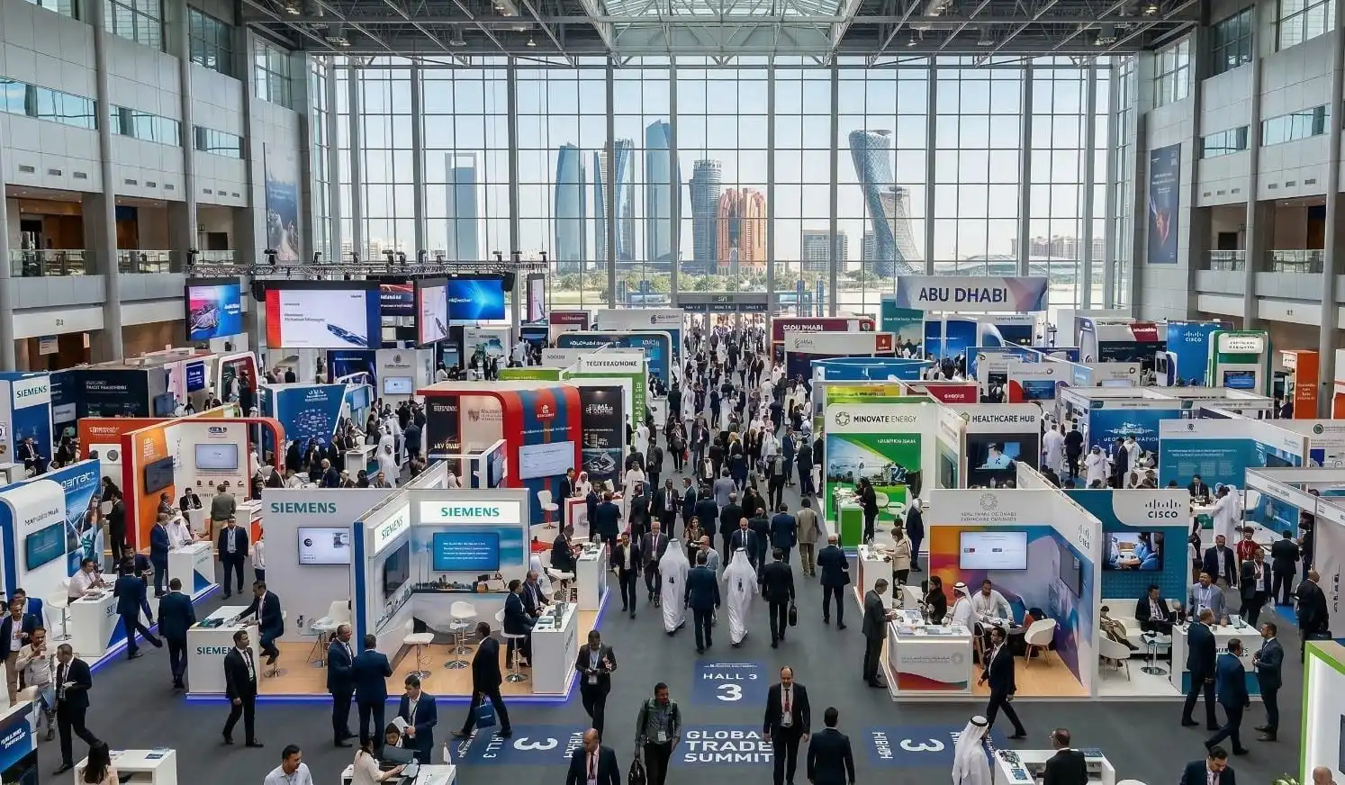 International exhibition hall setup at Abu Dhabi expo center