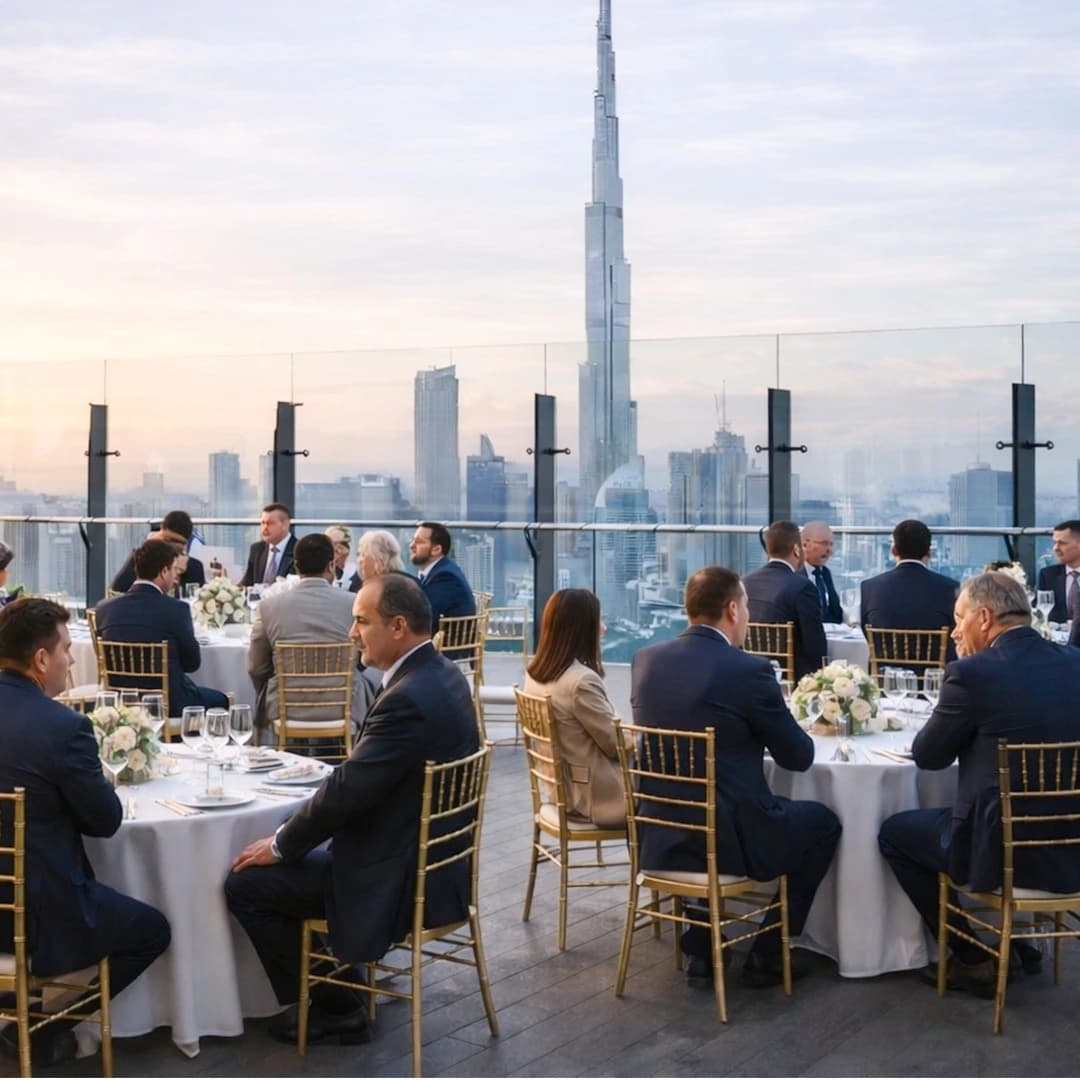Dubai skyline with modern convention venues representing UAE MICE and corporate events