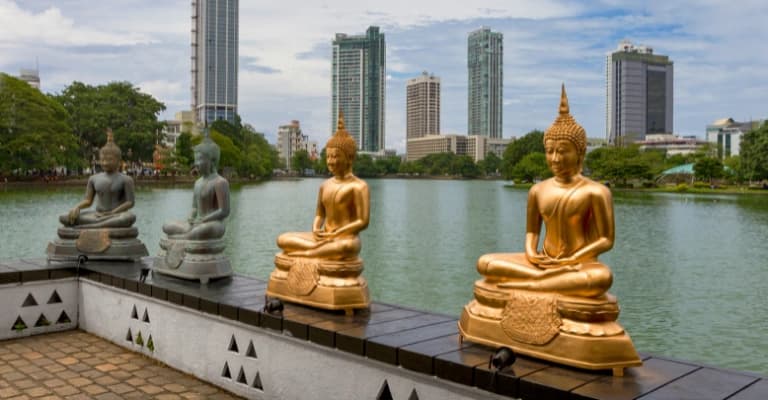 Colombo city skyline with modern buildings, oceanfront, and urban Sri Lanka atmosphere