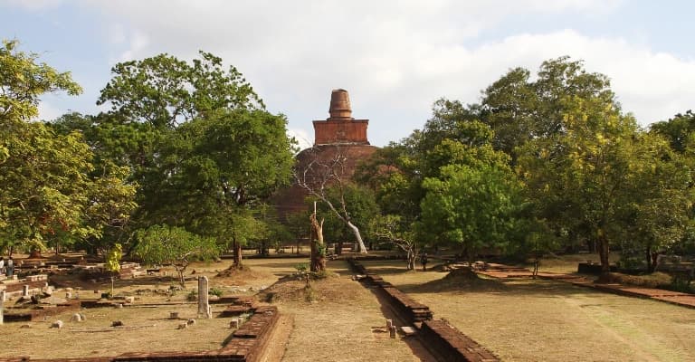 Ancient ruins and Buddhist stupas in Anuradhapura sacred city Sri Lanka