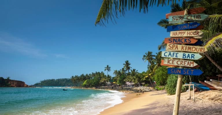 Whale watching boat in Mirissa with blue ocean and marine wildlife in Sri Lanka