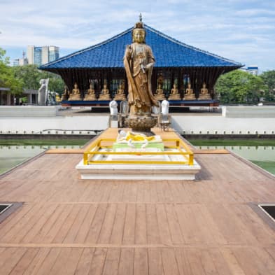 Gangaramaya Temple and Seema Malaka in Colombo with Buddhist architecture and serene lake surroundings