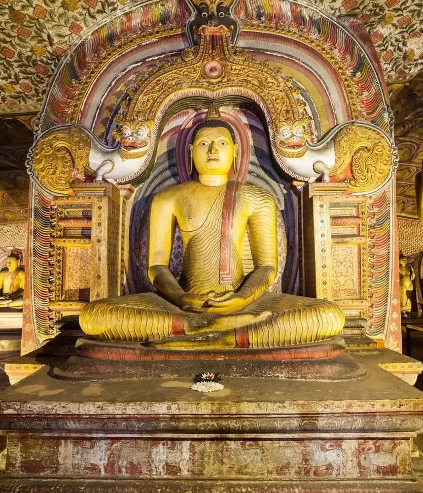 Dambulla Cave Temple with ancient Buddhist murals and cave shrines in Sri Lanka