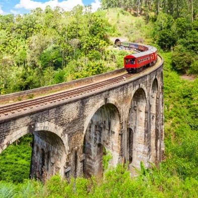 Nine Arch Bridge in Ella surrounded by dense greenery and scenic railway views