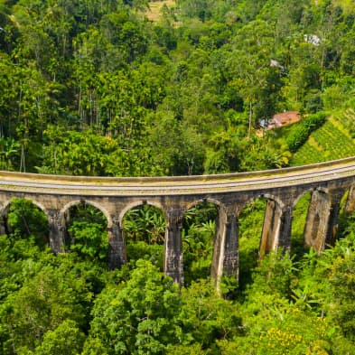 Ella mountain scenery with Nine Arch Bridge and lush green hills