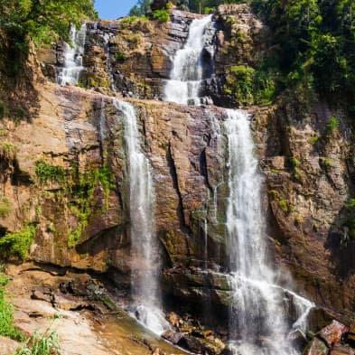 Ramboda Falls cascading through Sri Lanka’s hill country