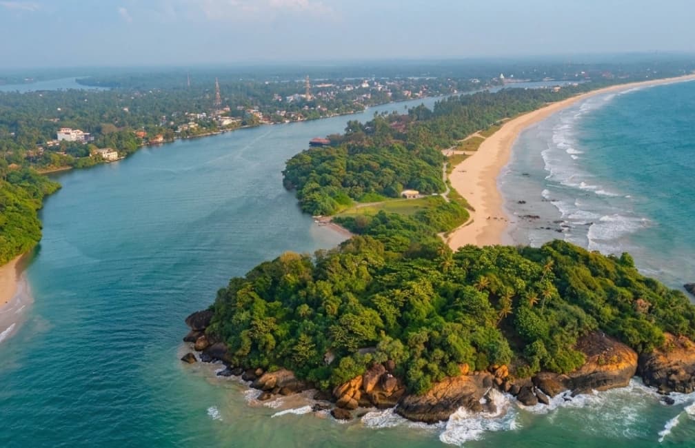Bentota beach and river scenery in Sri Lanka