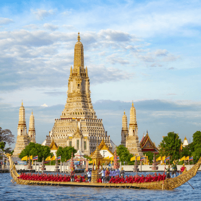 Bangkok Thailand with temples, royal palaces, and Chao Phraya River cruises