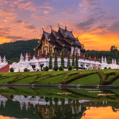 Chiang Mai Thailand with ancient temples and mountain landscapes