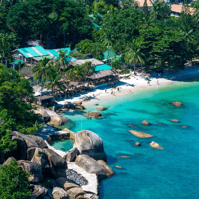 Koh Samui Thailand with palm-fringed beaches and waterfalls