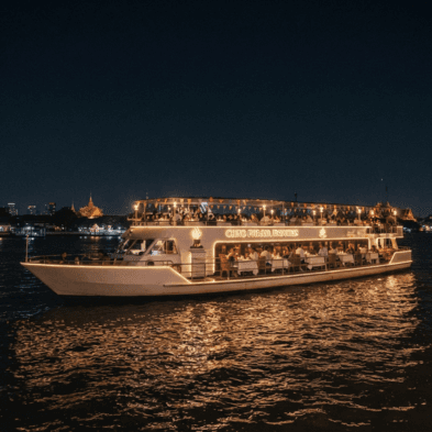Dinner cruise on the Chao Phraya River with Bangkok skyline