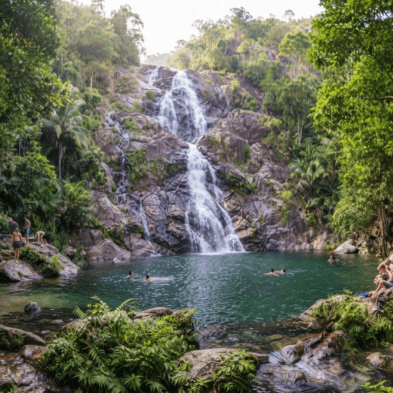 Na Muang Waterfalls surrounded by tropical rainforest in Koh Samui