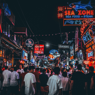 Walking Street Pattaya nightlife district with lights and crowds