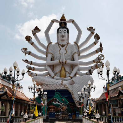 Wat Plai Laem colourful Buddhist temple complex in Koh Samui