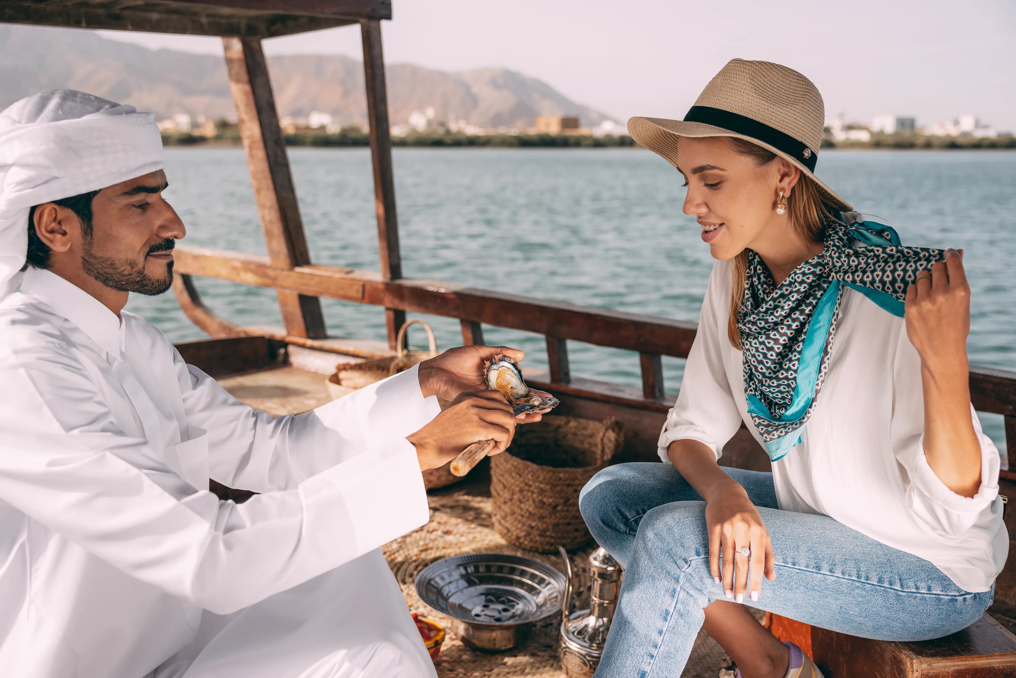 Suwaidi Pearls farm with traditional boats and pearl cultivation experience