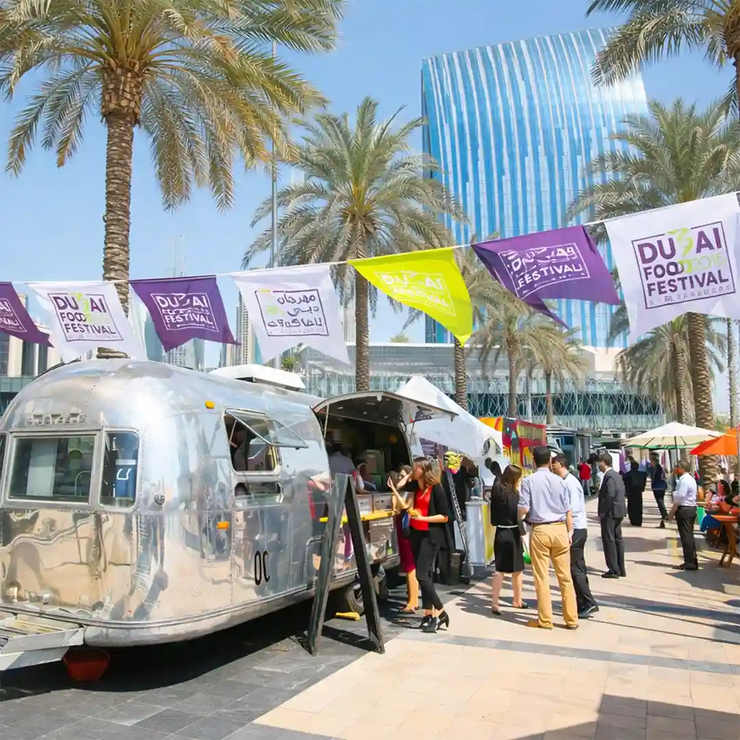 Dubai Shopping Festival with vibrant lights, shopping crowds, and festive decorations