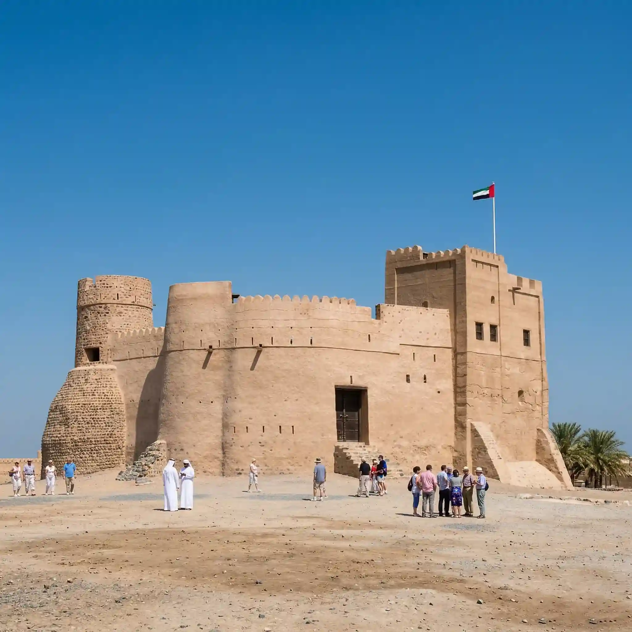 Jebel Jais mountain range in Ras Al Khaimah with winding roads and rugged rocky landscape