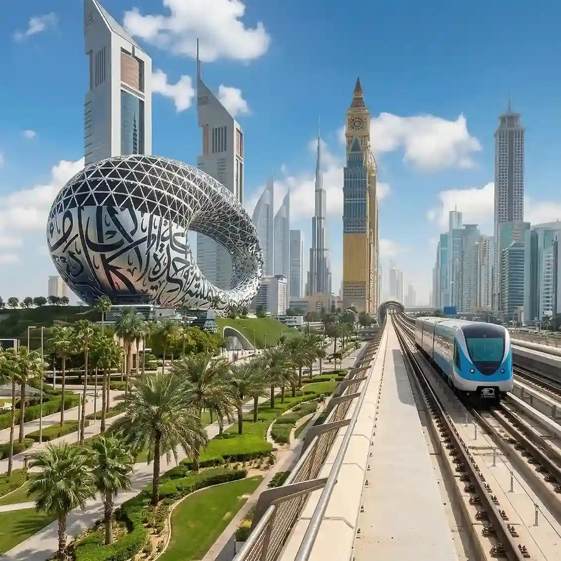 Dubai city attractions with skyscrapers and waterfront views, highlighting modern UAE travel experiences and landmarks