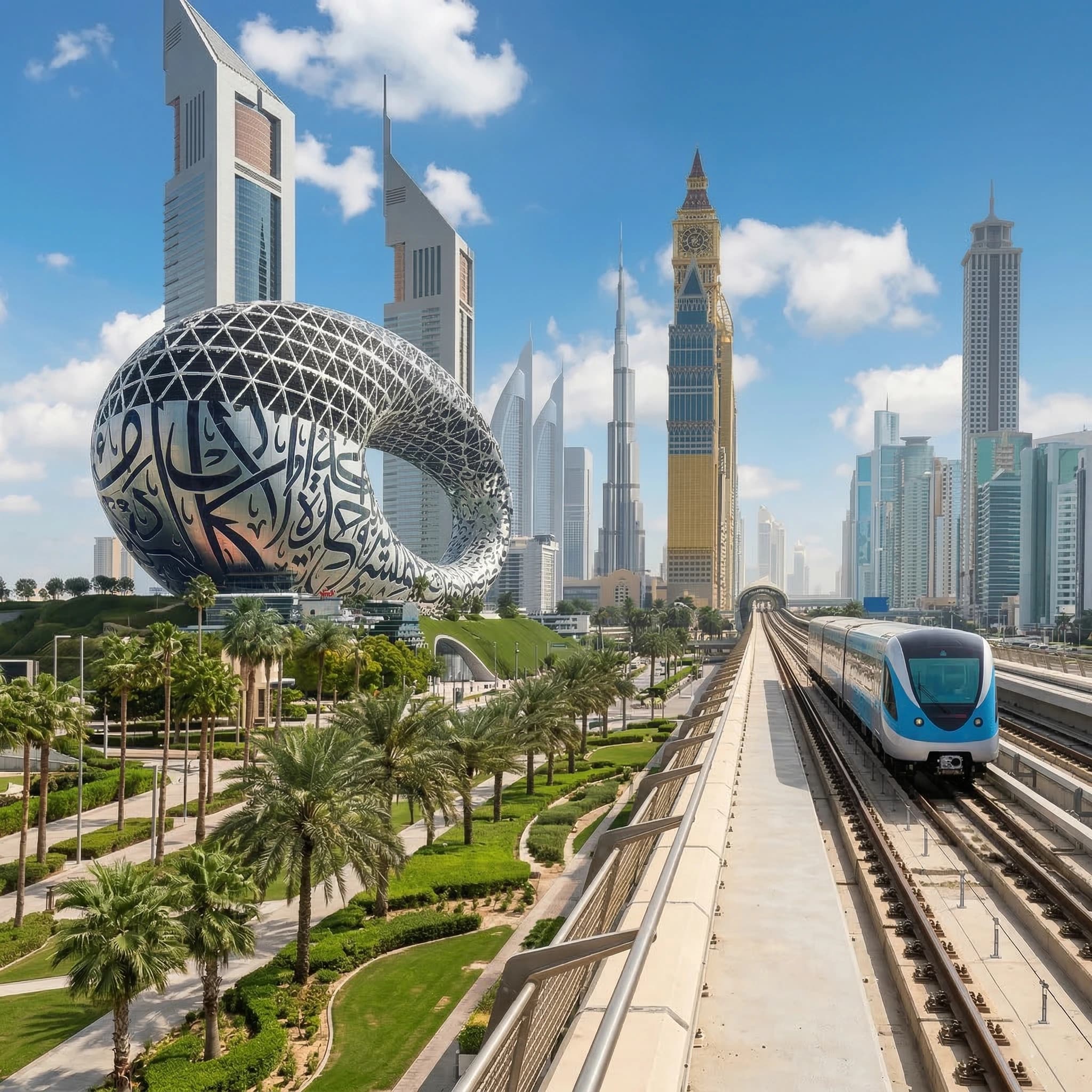 Dubai city attractions with skyscrapers and waterfront views, highlighting modern UAE travel experiences and landmarks