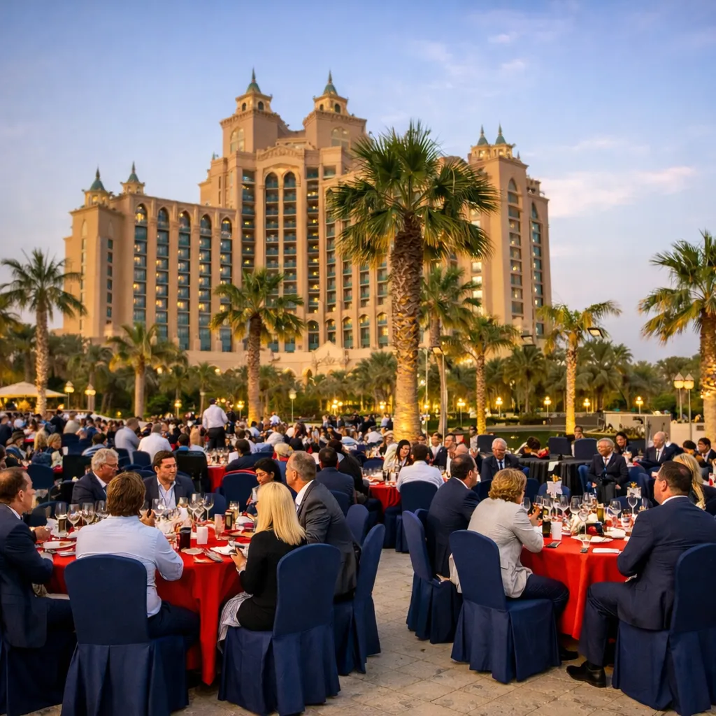 Large conference or exhibition hall in the UAE with delegates attending a corporate event or MICE conference