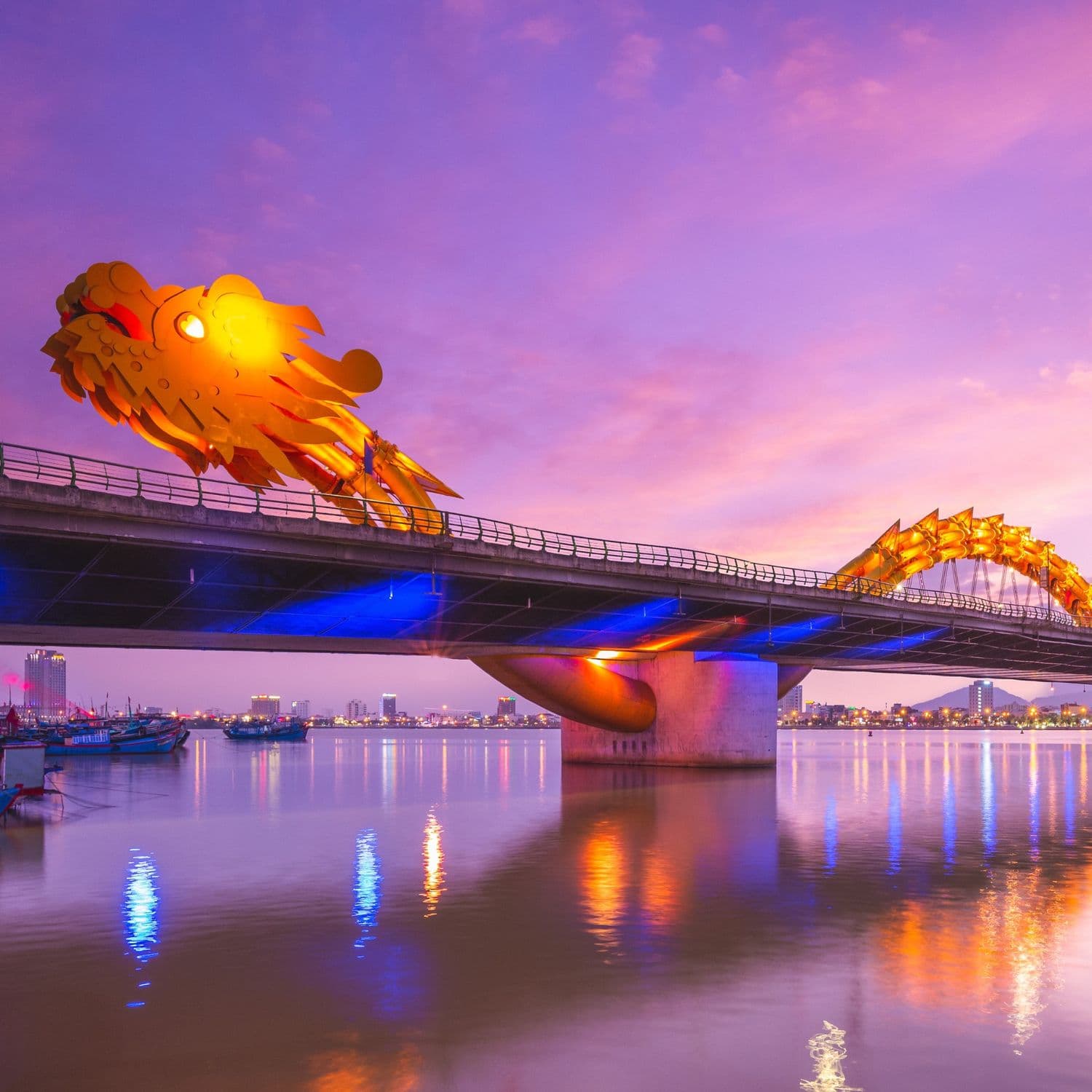 Golden Bridge, coastal skyline, and mountain scenery in Danang, Vietnam