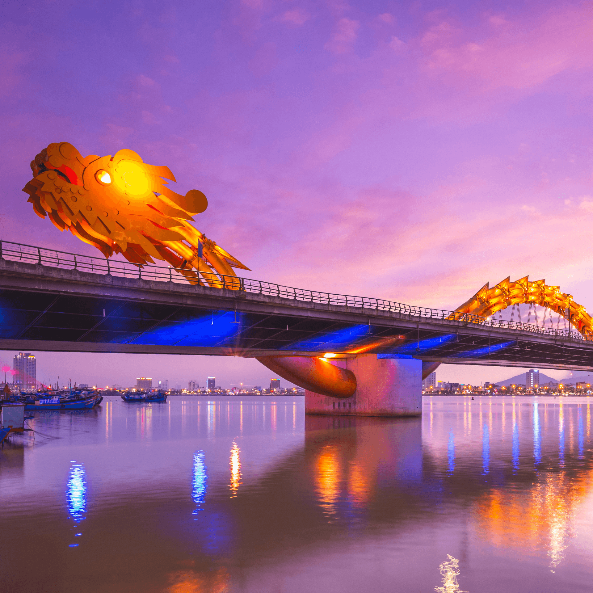 Golden Bridge, coastal skyline, and mountain scenery in Danang, Vietnam